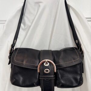 Coach Black Leather Shoulder Bag with Silver-Tone Hardware